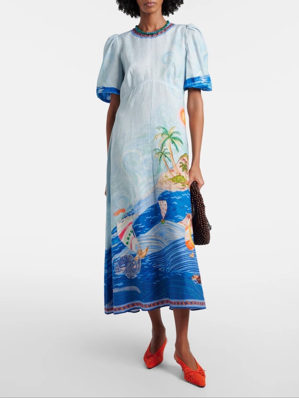 New Alemais Sailing Printed Linen Midi Dress Size 8US/12AUS
